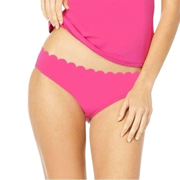 La Blanca Petal Pusher Scalloped Fuschia Pink Hipster Bikini Swim Bottom Size 10 - Picture 1 of 6